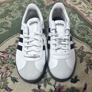 adidas Men’s White Sneakers with Black Stripes and Gray Toe